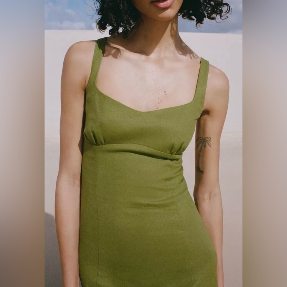 Zara Olive Maxi Dress with Slit - Picture 3 of 8